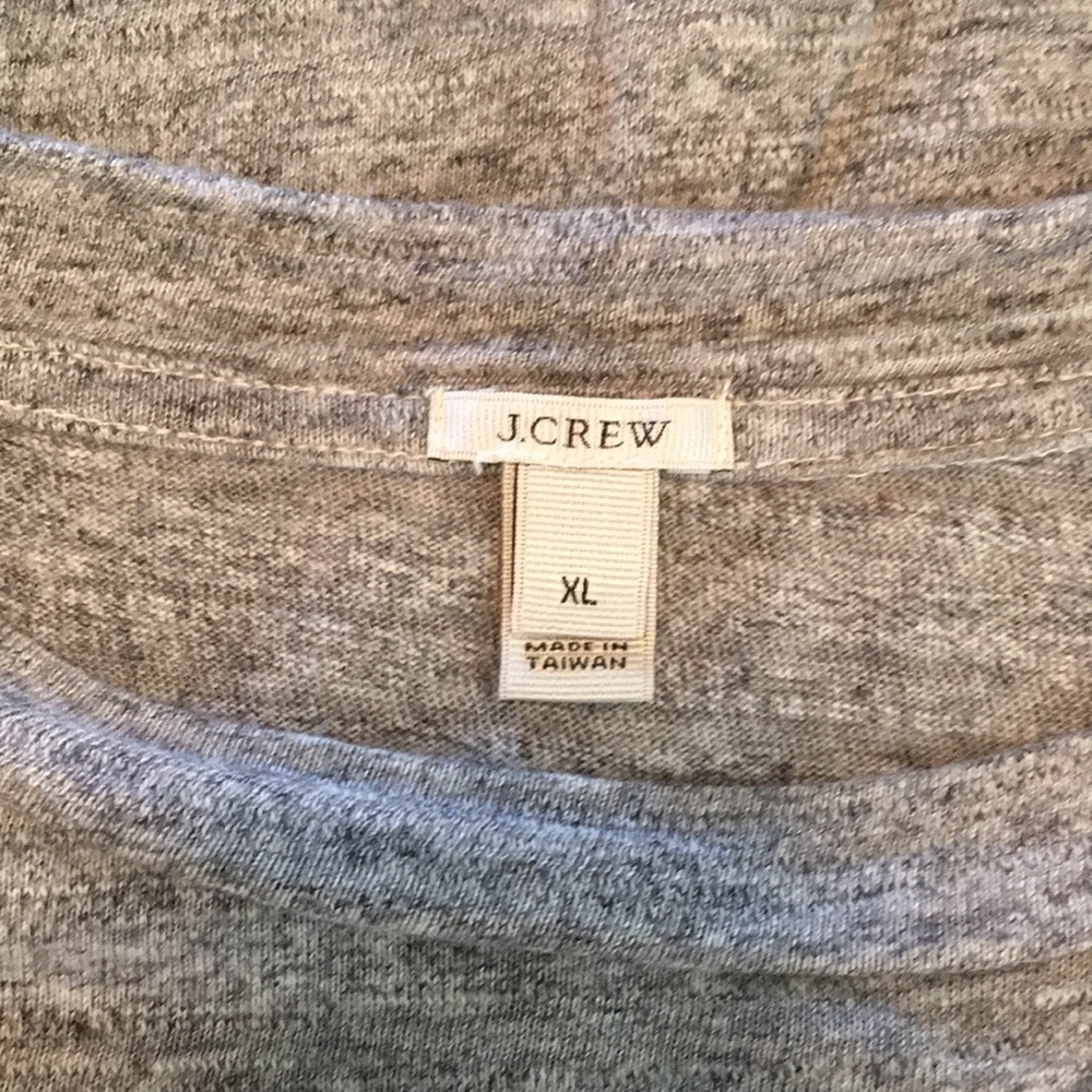 J Crew heather gray tee with black/white stripe sleeve - Picture 4 of 9